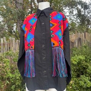 Vintage 90s Western Colorful Geometric Fringe Top